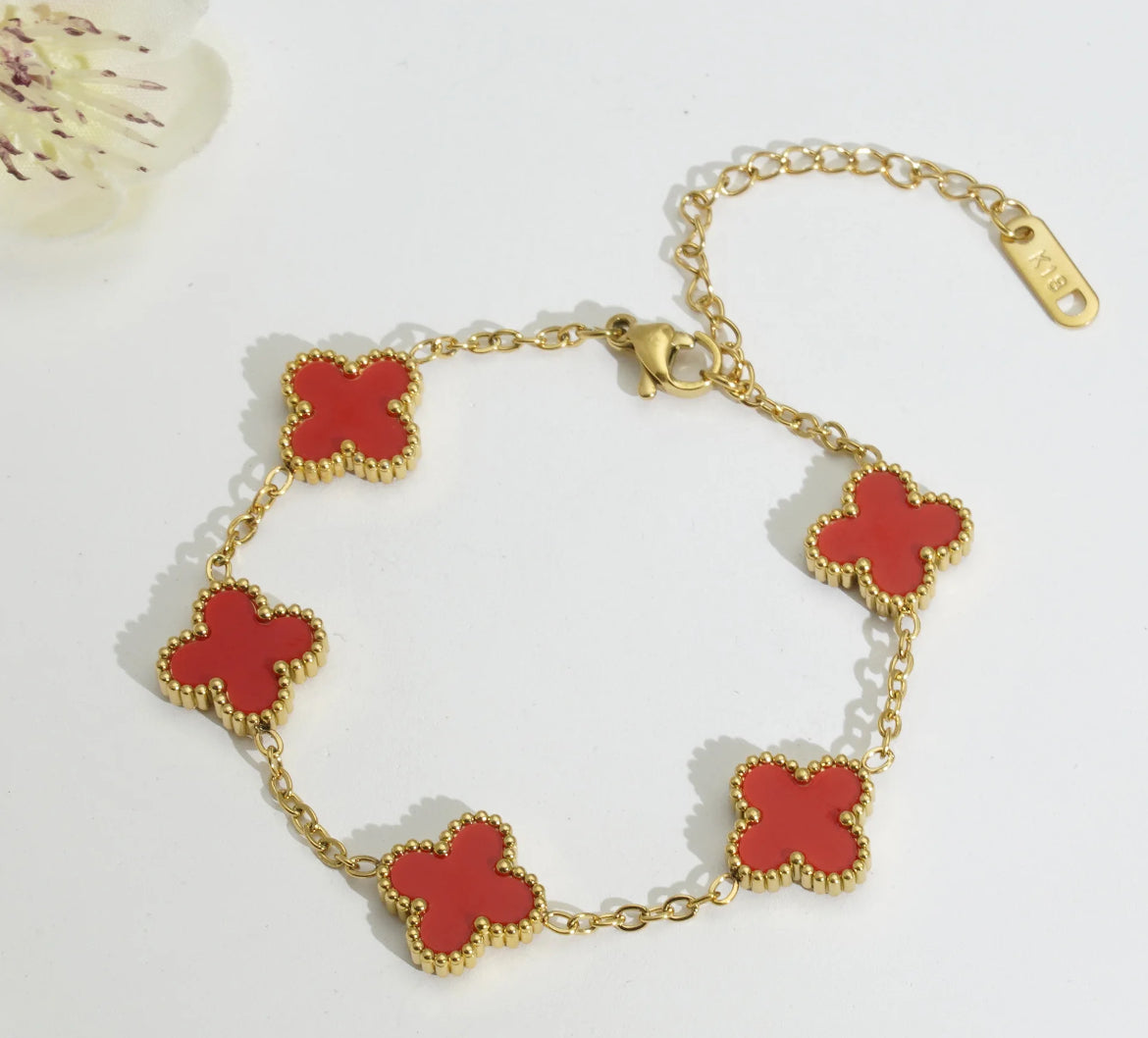 Clover Bracelet (red&gold)