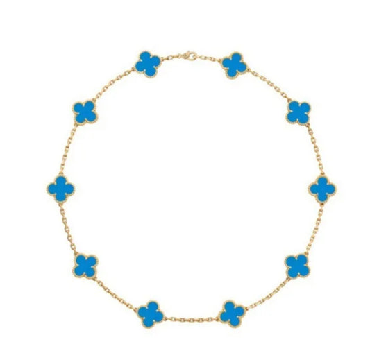 Clover Necklace ( blue & gold)