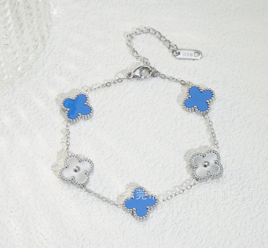 Clover Bracelet (silver flower & blue)