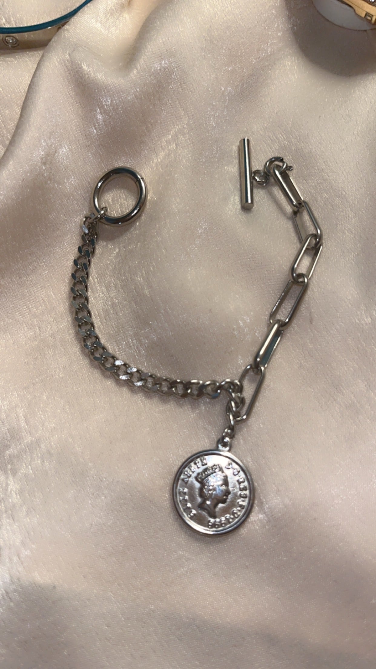 JewelME Toggle Clasp Coin Charm Bracelet