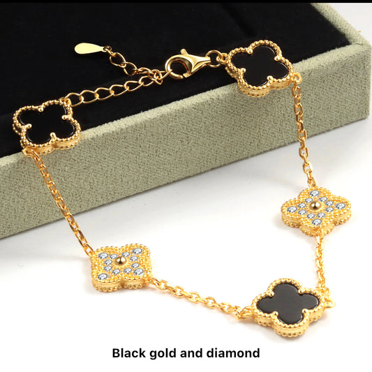 Clover Bracelet (black with diamonds)