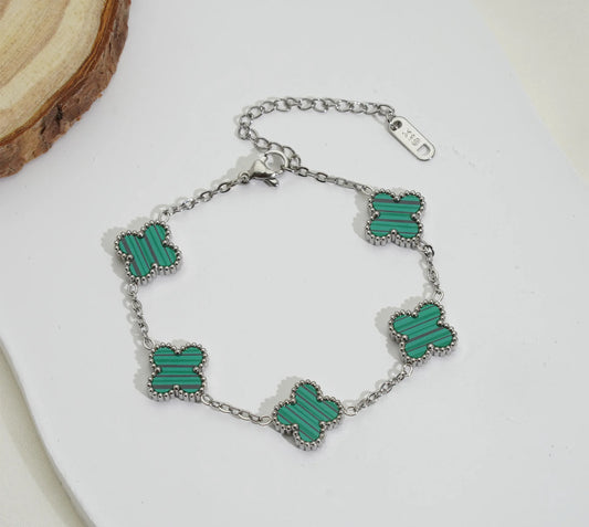 Clover Bracelet (green & Silver)