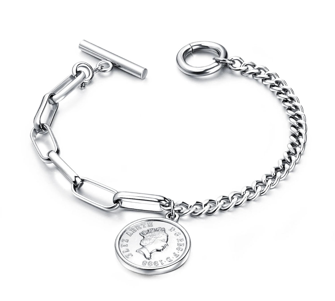 JewelME Toggle Clasp Coin Charm Bracelet