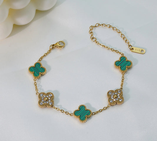 Clover Bracelet (green & gold diamond)