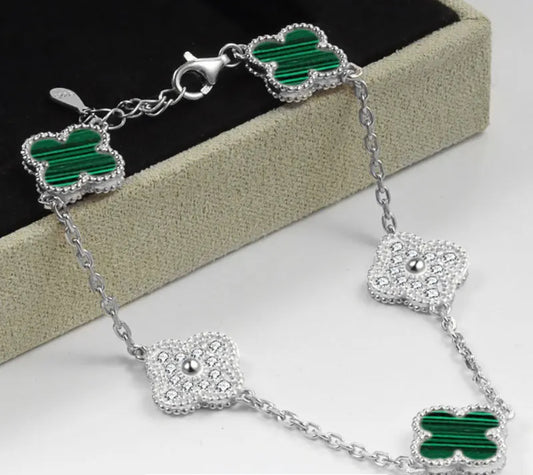 Clover bracelet (green diamond & silver)