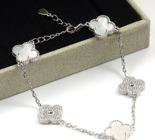 Clover bracelet (white diamond & silver)