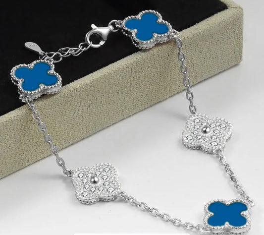 Clover bracelet (blue diamond & silver)