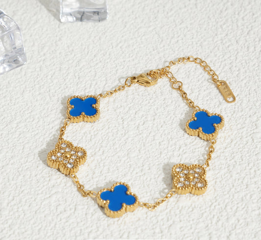 Clover Bracelet (blue & gold diamond)