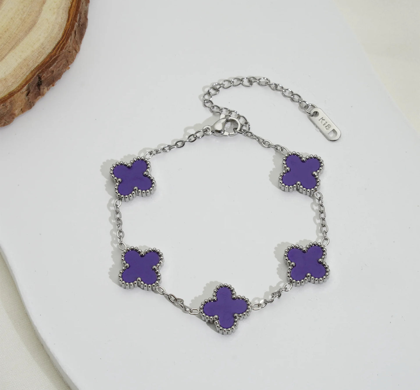 Clover Bracelet (purple & silver)